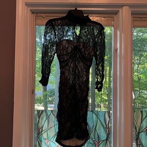 VENUS Black Lace Overlay Dress long sleeve